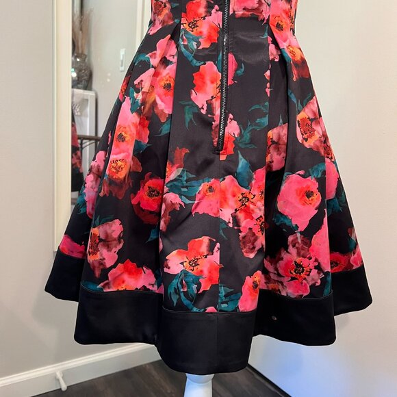 NWT French Connection Black Pink Floral Fit & Flare Mini Dress, Size 4 - Picture 13 of 16